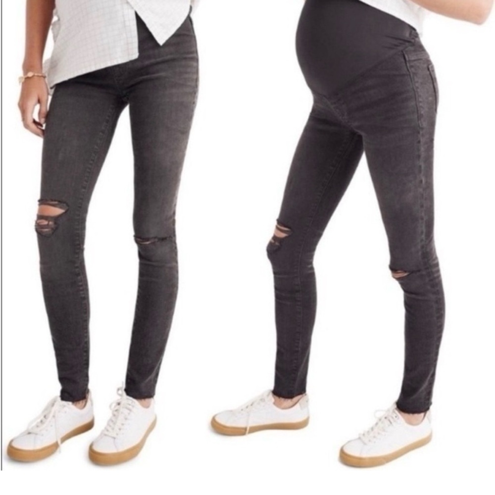 Madewell Women's Distressed Greyish Black Skinny Jeans